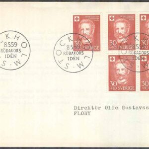 Sverige – FDC 1959-05-08 – Röda Korset 100 år, 1 + 4-Block kpl Adressat