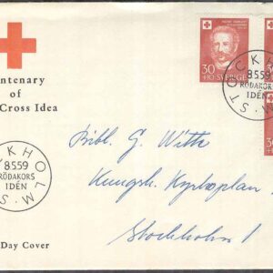 Sverige – FDC 1959-05-08 – Röda Korset 100 år, 3 kpl Vinjett 2a Adressat