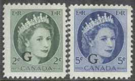 Kanada – M Tj   44-45 Drottning Elisabeth II – Tjänstefrimärken – Påtryck, 2 kpl **