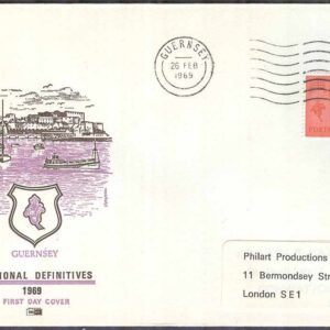 Guernsey – FDC 1969-02-26 – Drottning Elisabeth II, 1 kpl  Vinjett Adressat