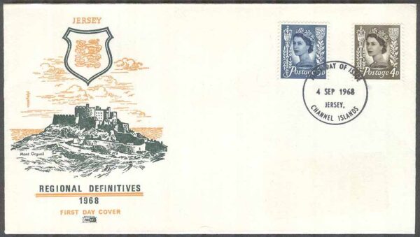 Jersey - FDC 1968-09-04 - Drottning Elisabeth II, 2 kpl Vinjett