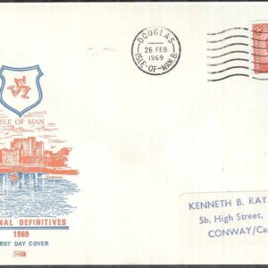 Isle of Man – FDC 1969-02-26 – Drottning Elisabeth II, 1 kpl  Vinjett Adressat