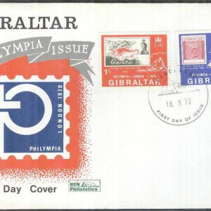 Gibraltar – FDC 1970-09-18 – Utställning PHILYMPIA – Frimärke på Frimärke, 2 kpl Vinjett