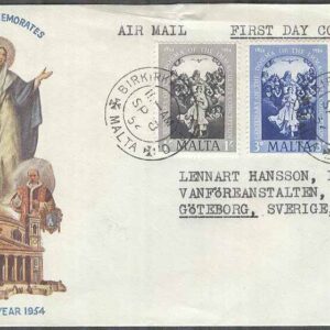 Malta – FDC 1954-09-08 – Konst – Mariaåret 1954, 3 kpl Vinjett Adressat