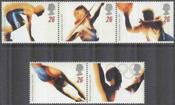 England - M 1642-1646 OS i Atlanta 1996 bla Simning - OS 100 år, 2 + 3-strip kpl **