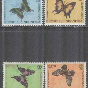 Indonesien – M  421-424 Fjärilar, bl.a. Papilio blumei, 4 kpl **/*