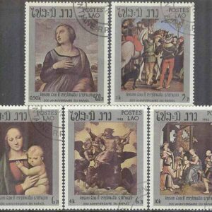 Laos – M  631-633, 635-636 Raffael 500 år – Konstnär, 5 olika stpl