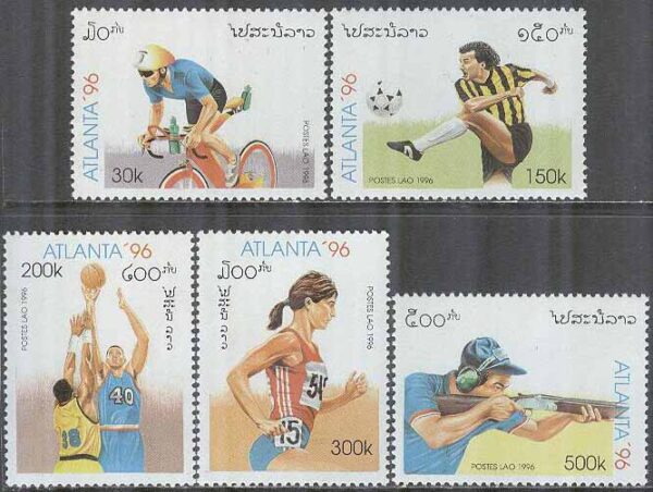 Laos - M 1498-1502 OS i Atlanta 1996 II bla Cykel & Fotboll, 5 kpl **