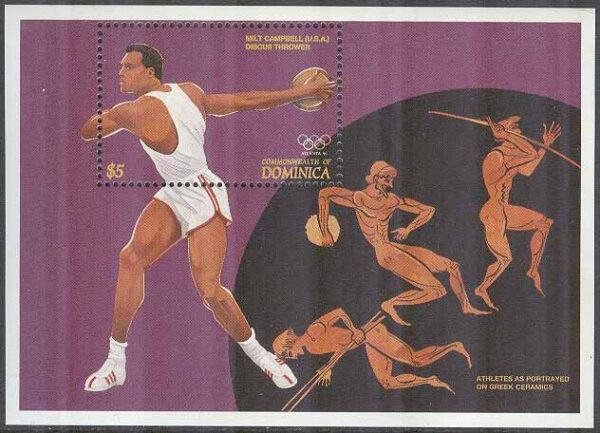 Dominica - M BL 312 OS i Atlanta 1996 II Medaljör Milt Campbell, Block **