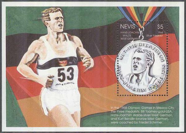 Nevis - M BL 110 OS i Atlanta 1996 Medaljör Hans-Joachim Walde, Block **