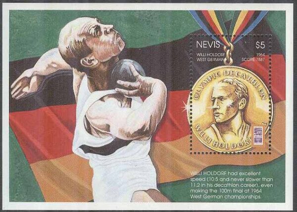 Nevis - M BL 111 OS i Atlanta 1996 Medaljör Willi Holdorf, Block **