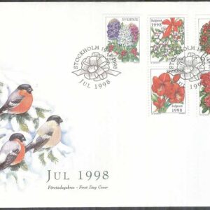 Sverige – FDC 1998-11-19 – Julpost 1998 – Blommor & Fåglar, 5 kpl Vinjett 1