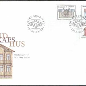 Sverige – FDC 2003-03-20 – Landskapshus 1, 3 kpl Vinjett 1