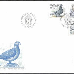 Sverige – FDC 2004-08-19 – Fåglar – Duvor, 3 kpl Vinjett 1