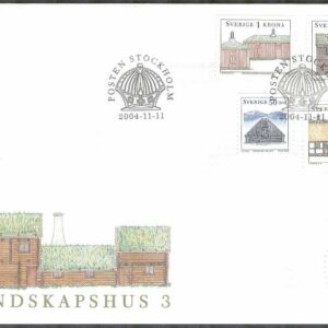 Sverige – FDC 2004-11-11 – Landskapshus 3, 4 kpl Vinjett 1