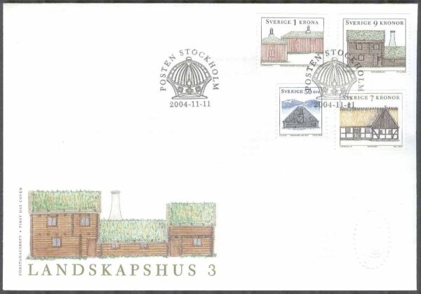 Sverige - FDC 2004-11-11 - Landskapshus 3, 4 kpl Vinjett 1