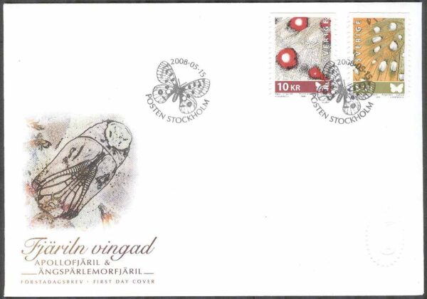 Sverige - FDC 2008-05-15 - Fjäriln vingad, 2 kpl Vinjett 1