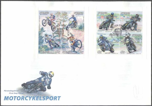 Sverige - FDC 2002-10-05 - Motorsport, 2 st 4-Block kpl Vinjett 1