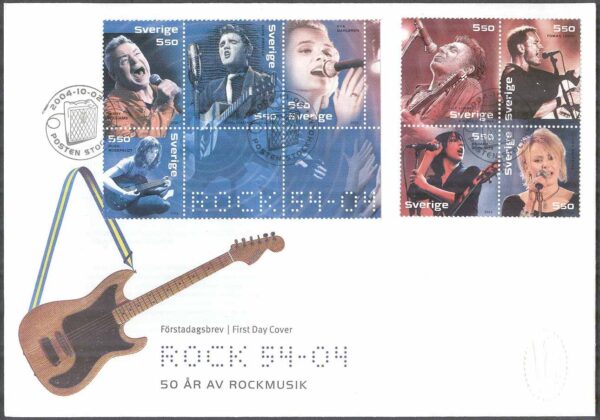 Sverige - FDC 2004-10-02 - Rock 54-04- Rockmusik, 8 + Zf kpl Vinjett 2