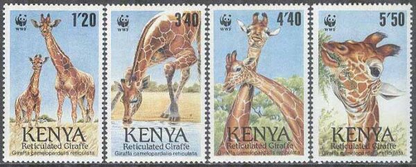 Kenya - M  481-484 Däggdjur - Giraffer - WWF - Naturskydd, 4 kpl **