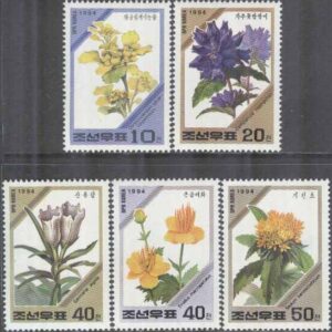 Nordkorea – M 3542-3546 Alpblommor bla Gullpudror, 5 kpl **