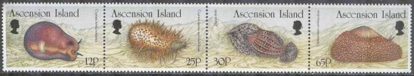 Ascension - M  679-682 Havsdjur - Snäckor bla Harpa doris, 4-strip kpl **
