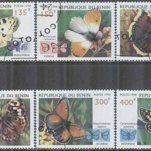 Benin – M 1070-1075 Fjärilar, bl.a. Gulfläckig glanssmygare, 6 kpl stpl