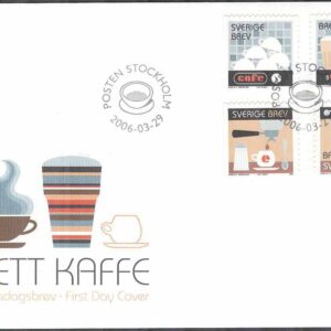 Sverige – FDC 2006-03-29 – Hett kaffe, 4 kpl Vinjett 1