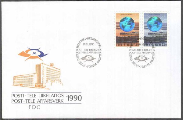 Finland - FDC 1990-01-19 - Post- & televerket statligt affärsverk, 2 kpl Vinjett 1