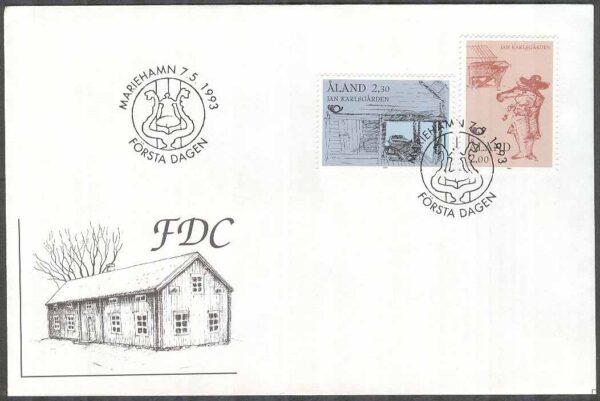Åland - FDC 1993-05-07 - Norden II. Turistmål bla Spelman - Musik, 2 kpl Vinjett 1
