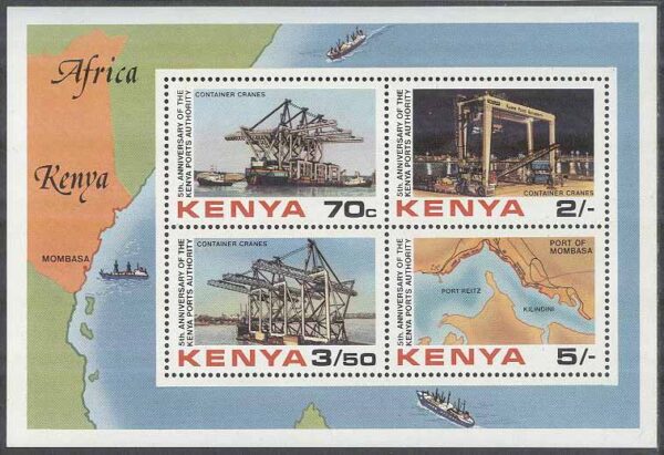 Kenya - M BL  19 Hamnämbetet i Kenya 5 år - Kranar & Karta, Block **