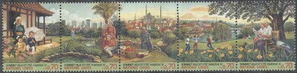 FN Geneve - M  292-286 Toppmöte om Storstäder - Natur & Blommor, 5-strip kpl **