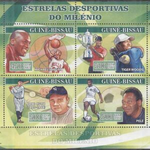 Guinea-Bissau – M 3466-3469 Idrottare bla M Jordan – T Woods – Pele, Miniark kpl **