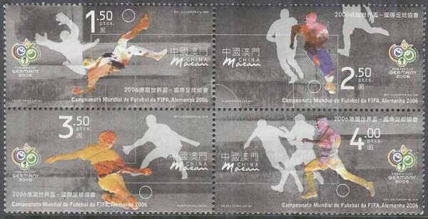 Macau - M 1456-1459 VM i Fotboll i Tyskland 2006, 4-Block kpl **