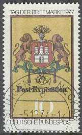 Tyskland – M  948 Frimärkets Dag 1977 – Posthusskylt, 1 kpl stpl