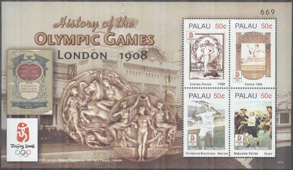 Palau - M 2757-2760 OS i London 1908 100 år bla Maraton, Miniark kpl **