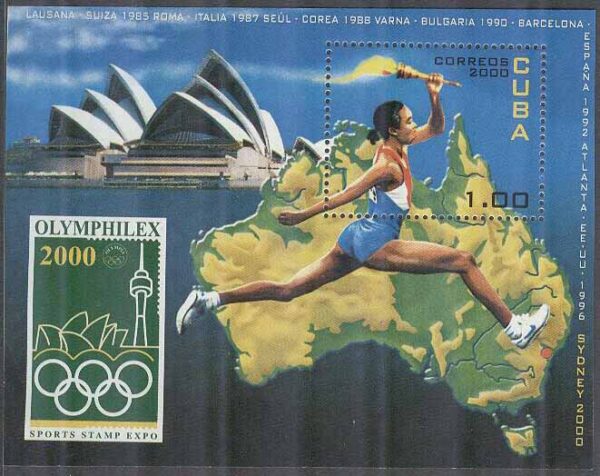 Kuba - M BL 161 Internat Utställning OLYMPHILEX 2000 - Fackellöpning, Block **