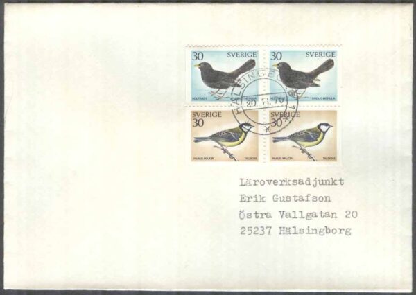 Sverige - FDC 1970-11-20 - Svenska fåglar, 4-Block, Adressat Privat stämplat