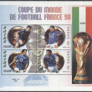 Zaire – M 1215-1218 A VM i Fotboll i Frankrike 1998 – Italienska spelare, Miniark kpl **