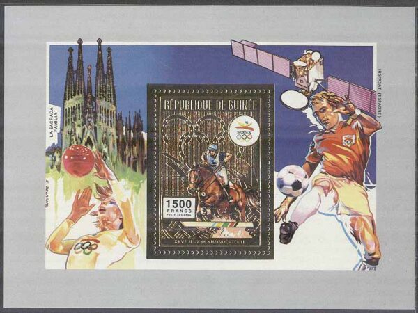 Guinea - M BL 418 A OS i Barcelona 1992 Militär femkamp, Block ** Guldtryck
