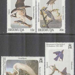 Bermuda – M  454-457 Fåglar bla Fiskgjuse – J J Audubon 200 år, 4 kpl **