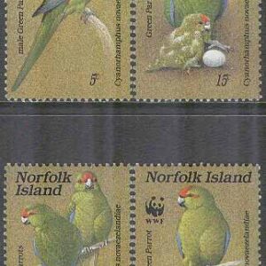 Norfolk Island – M  421-424 WWF Naturskydd. Rödpannad parakit, 4 kpl **