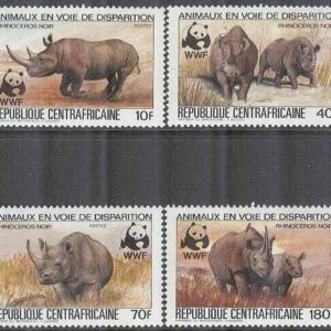 Centralafrika – M  985-988 A Däggdjur – Noshörningar – Naturskydd – WWF, 4 kpl **