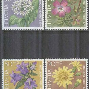 Schweiz – M 1455-1458 Pro Juventute 1991 – Bergsblommor bla Ramslök, 4 kpl **