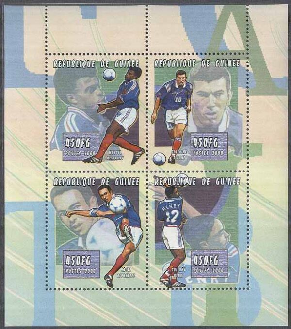 Guinea - M 2844-2847 Sport - Fotboll - Franska spelare bla T Henry, Miniark kpl **