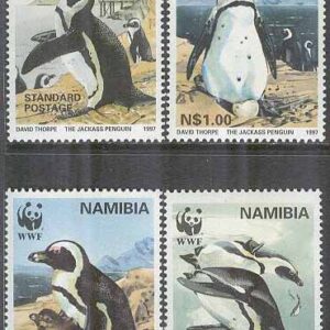 Namibia – M  837-840 Fåglar – Sydafrikansk pingvin – Naturskydd – WWF, 4 kpl **
