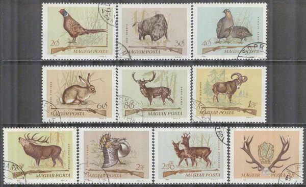 Ungern - M 2079-2088 A Jakt - Djur att jaga bla Fasan & Mufflon, 10 kpl stpl