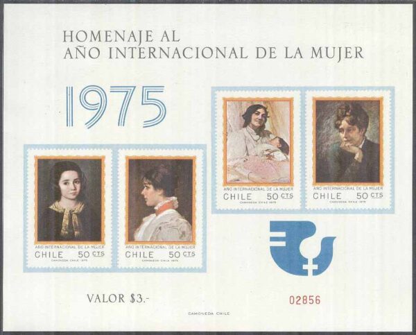 Chile - M  842-845 Internationella Kvinnoåret 1975, Minnesark kpl **