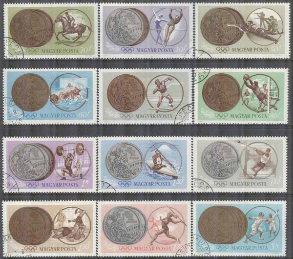 Ungern - M 2089-2100 A OS i Tokyo 1964 Ungerska medaljörer, 12 kpl stpl