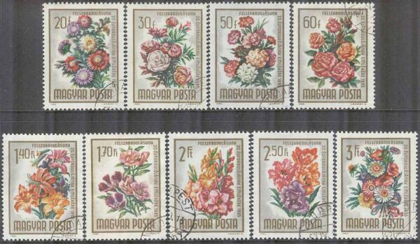 Ungern - M 2111-2119 A Befrielsen 20 år - Blommor bla Trädgårdsaster, 9 kpl stpl